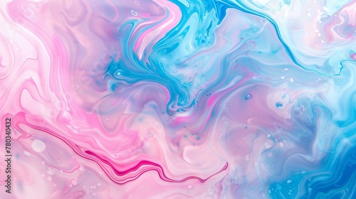 Abstract background with pink and blue swirls of liquid paint. Pastel colored fluid art painting. Modern wallpaper for interior design, decoration, and poster print. Trendy fashion illustration backgr