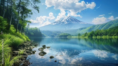 Beautiful landscape of mountain fuji around yamanakako lake  ,Generative ai,  photo