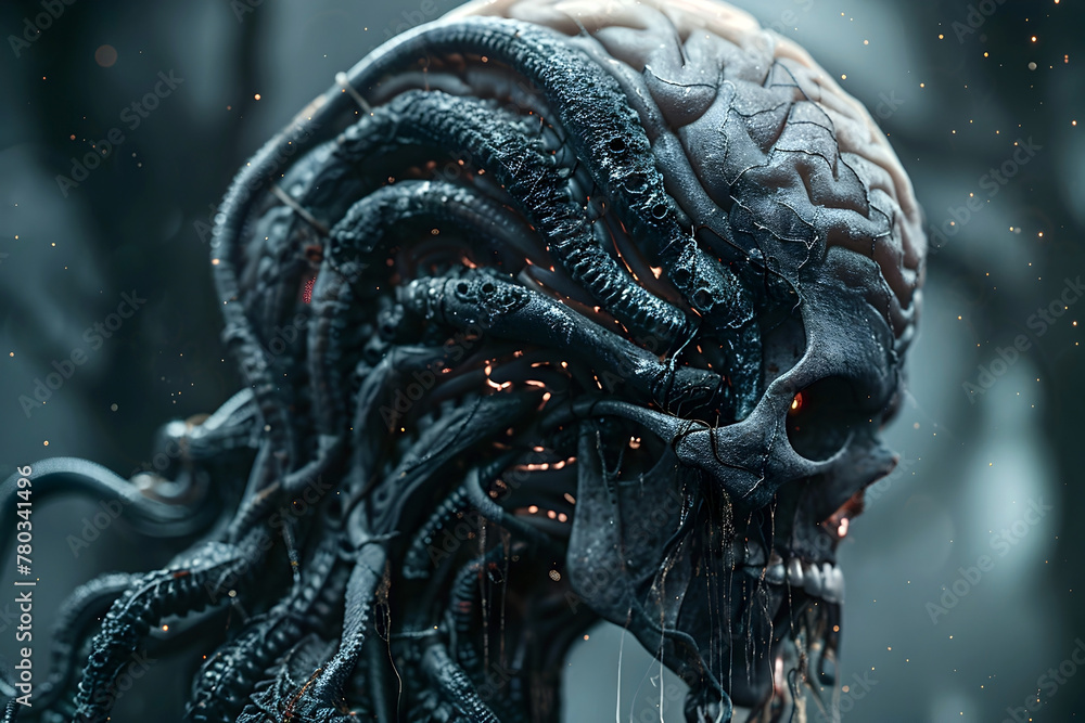 Fototapeta premium Exploring the Depths of a Nightmarish Alien Cerebral Abyss A Hyper D Cinematic Masterpiece