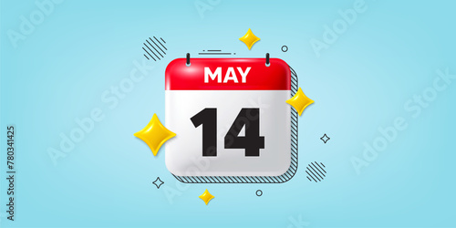 Calendar date of May 3d icon. 14th day of the month icon. Event schedule date. Meeting appointment time. 14th day of May. Calendar month date banner. Day or Monthly page. Vector