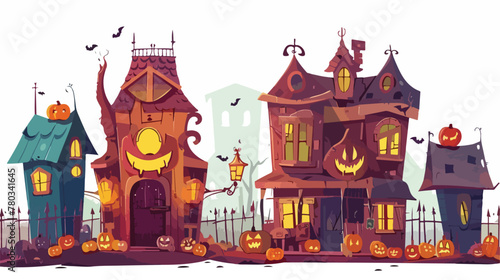 Halloween haunted house vector cartoon illustration fl