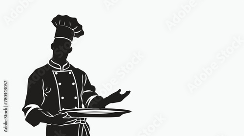 Continuous one line of handsome chef with tray