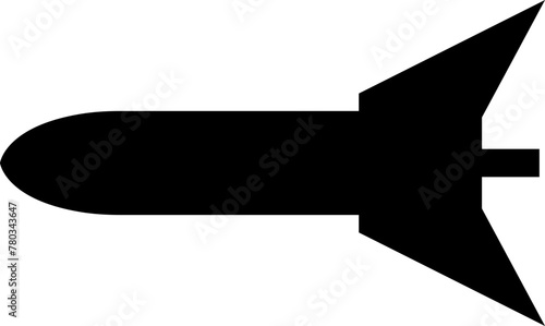 Missile icon in fill style. Combat rocket weapons. Nuclear atomic warhead silhouette symbol. Army or military guided Missile sign. Air missile attack for web design isolated on transparent background.