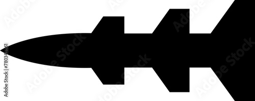 Missile icon in fill style. Combat rocket weapons. Nuclear atomic warhead silhouette symbol. Army or military guided Missile sign. Air missile attack for web design isolated on transparent background.