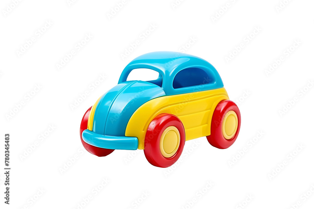 Plastic Toy Car With Yellow and Blue Top. On a White or Clear Surface PNG Transparent Background. Plastic Toy Car With Yellow and Blue Top. On a White or Clear Surface PNG Transparent Background.