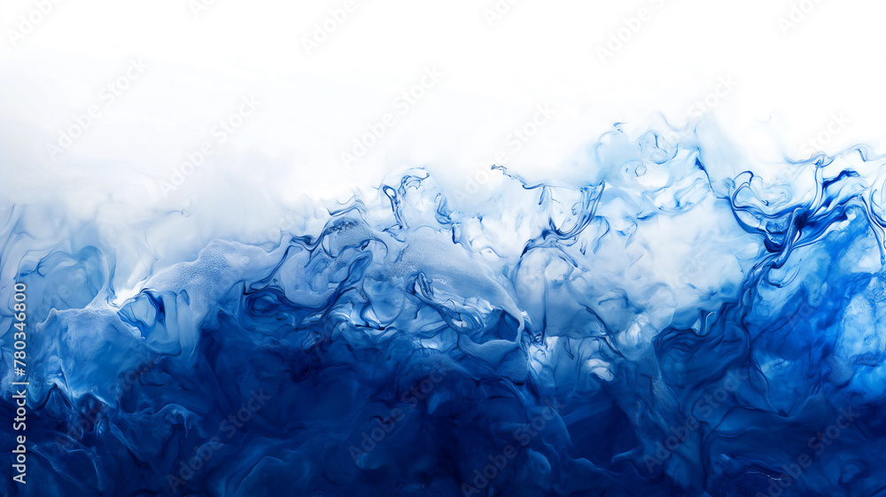 A dynamic abstract of swirling blue shades resembling smoke or fluid motion.