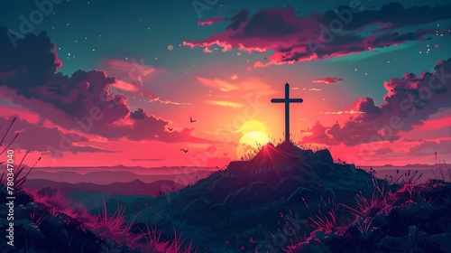 Good Friday Banner Featuring a Cross on a Hill