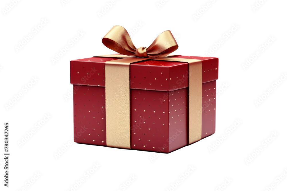 Fototapeta premium Red Gift Box With Gold Bow. On a White or Clear Surface PNG Transparent Background.