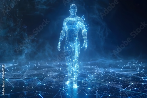 Holographic Digital Human Body Scan - Futuristic 3D Visualization of Glowing Energy and Technology