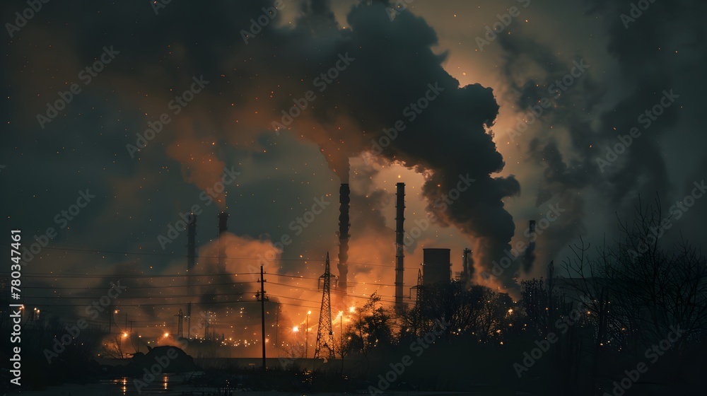 Intense Nocturnal Inferno Emitting Carcinogenic Smoke Over the Industrial Cityscape
