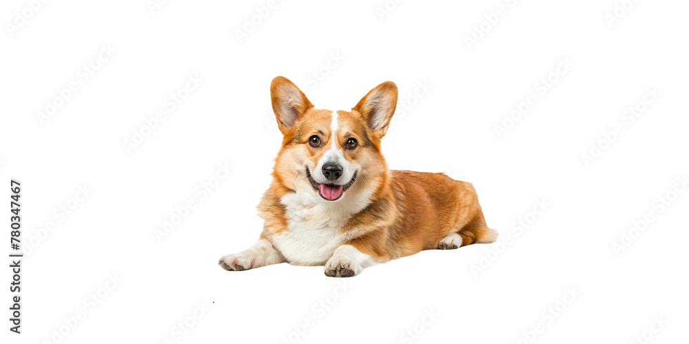
Corgi dog sitting, happy face looking at the camera isolated on a white background