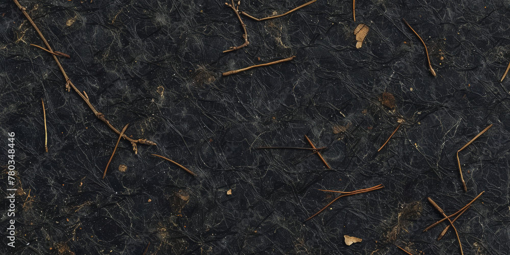 closeup texture of black paper with small twigs scattered across it,	
 - obrazy, fototapety, plakaty 