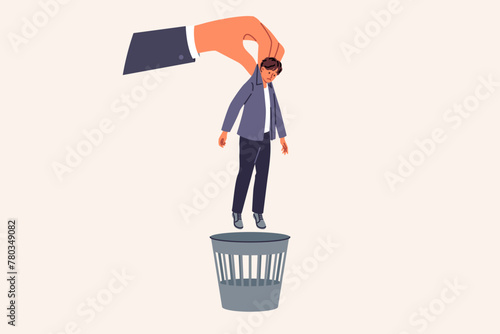 Problem of layoffs and crisis in labor market, due to managers throwing subordinates into trash to optimize profits. Guy became victim of wave of layoffs and risks becoming bankrupt or left homeless