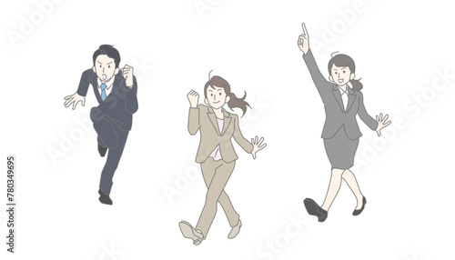 前進するイメージのビジネスマンの全身イラストセット