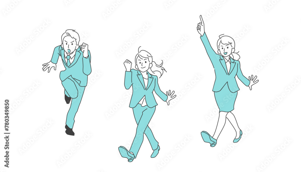 前進するイメージのビジネスマンの全身イラストセット 前進するイメージのビジネスマンの全身イラストセット