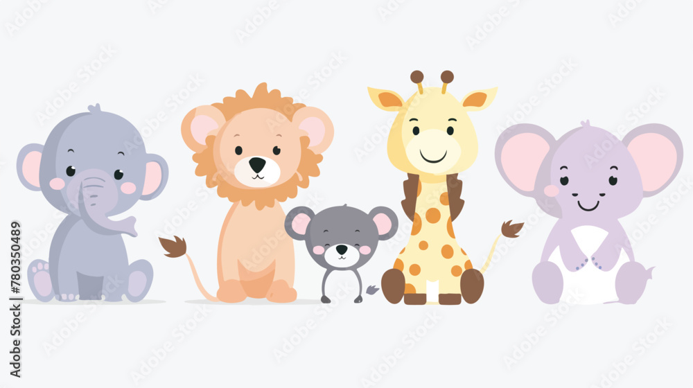 Cute baby animals baby shower flat vector isolated 