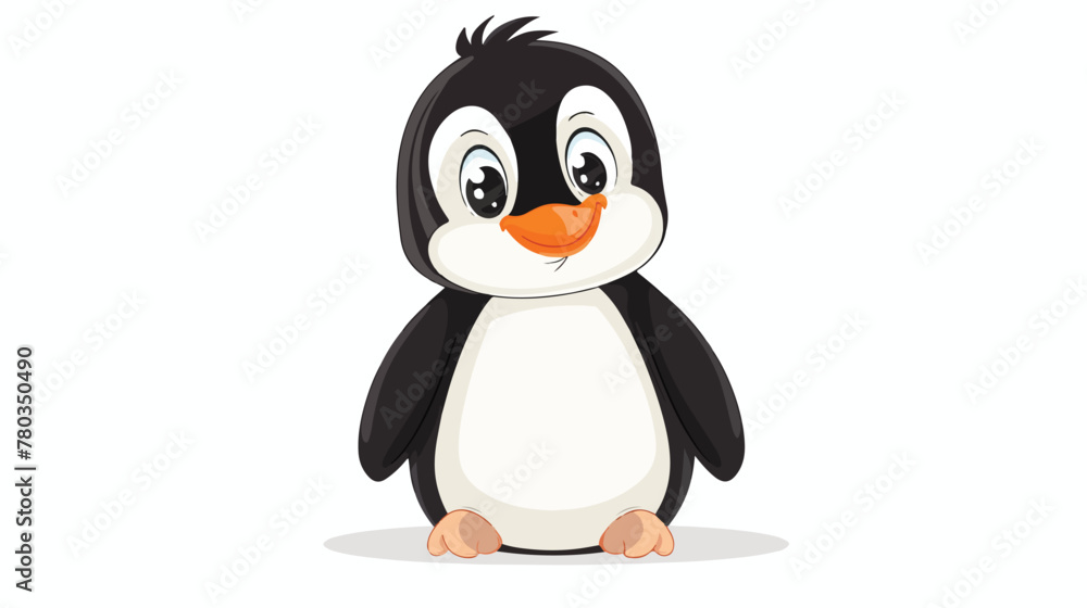 Cute baby penguin cartoon sitting flat vector isolated