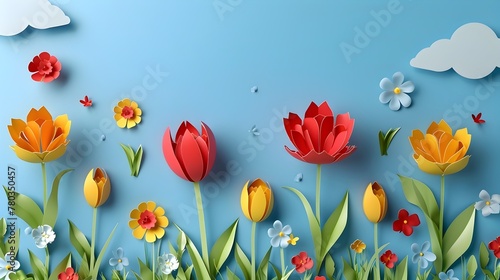 Spring Sale Banner Blooming with Tulips Celebrating Women s and Mother s Day