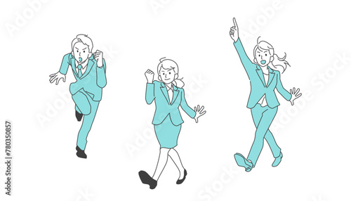 前進するイメージのビジネスマンの全身イラストセット