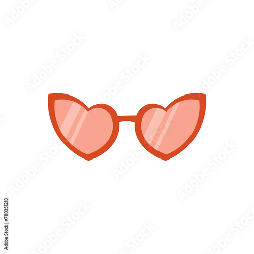 Heart shape sunglasses flat style hand drawn vector illustration isolated on white background.