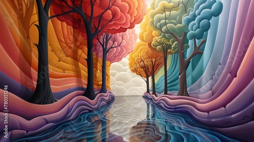 Surreal Colorful Landscape with Twisting Organic Shapes Inviting Emotional Healing and Spiritual Growth Journey