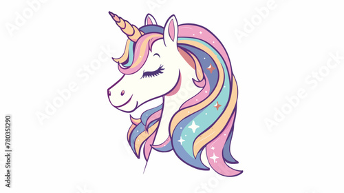 Cute colorful hand drawn smiling unicorn in profile