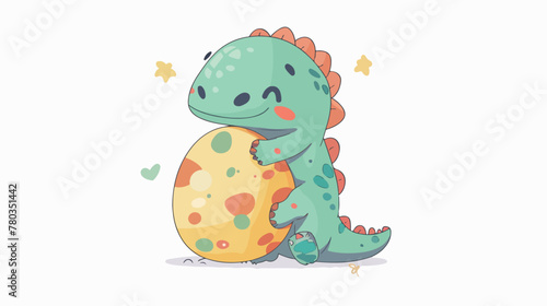 Cute Dino Hug Egg Cartoon Vector Illustration. Flat Ca