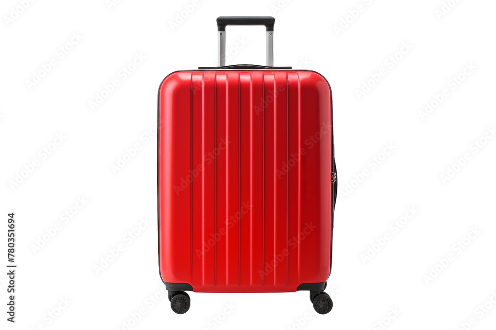 Red Suitcase With Wheels on White Background. On a White or Clear Surface PNG Transparent Background. Red Suitcase With Wheels on White Background. On a White or Clear Surface PNG Transparent Background.