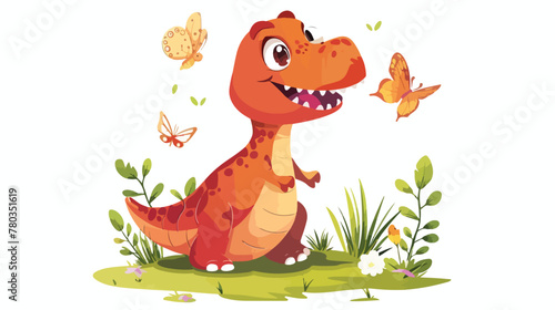 Cute dinosaur with butterfly vector illustrations. Car