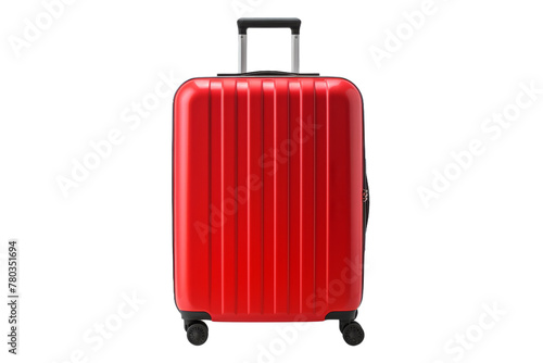 Red Suitcase With Wheels on White Background. On a White or Clear Surface PNG Transparent Background.
