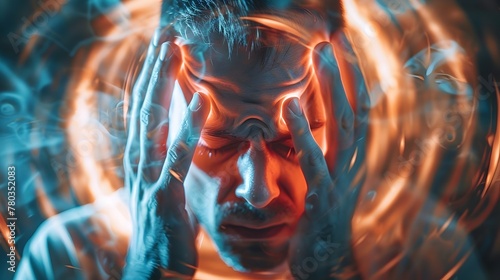 Vertigo Illness Concept Depicting Man Experiencing Dizziness,Headache and Sense of Spinning Due to Inner Ear,Brain or Sensory Nerve Issues