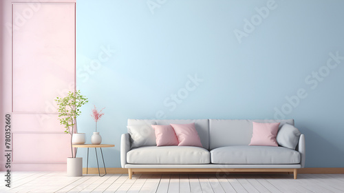 Interior of living room with blue sofa  The airy and bright living room features a comfortable white couch and modern decor  interior background house modern luxury living cushion decor simple blue