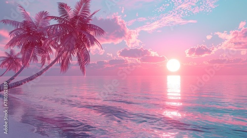 sunset on the beach with vaporwave tone color, suitable for wallpaper, posters, etc. Generative AI