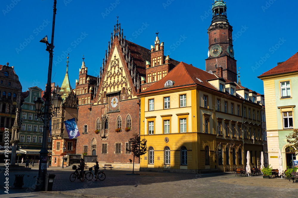 Obraz premium Wroclaw, Poland - The beautiful colorful buildings of downtown Wroclaw Poland