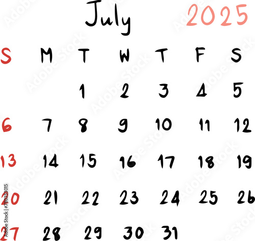 calendar planner 2025 handwriting