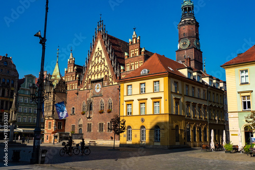 Wroclaw, Poland - The beautiful colorful buildings of downtown Wroclaw Poland