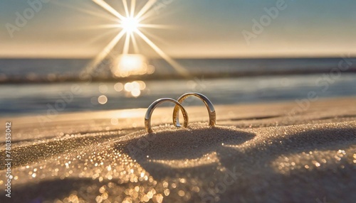 Sands of Time: Wedding Rings Glinting in Eternal Commitment