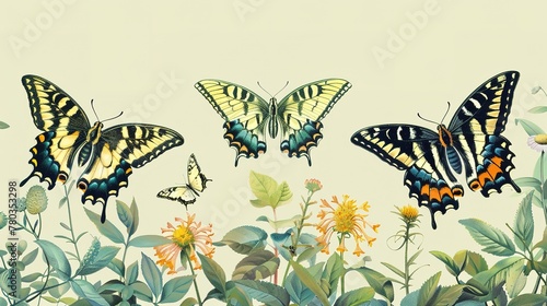 Lemon butterfly lime swallowtail and chequered swallowtail Butterfly resting on the flower plants  ,Generative ai,  photo