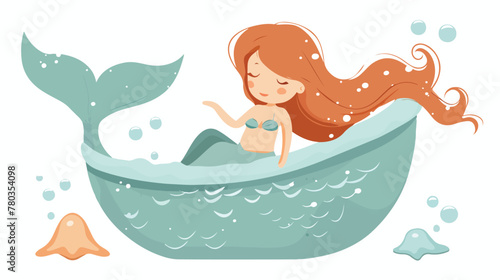 Cute mermaid bathing in a bath for kids fashion artwor