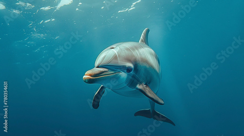 a Dolphin Clicking, studio shot, against solid color background, hyperrealistic photography, blank space for writing © MUHAMMADINAAM