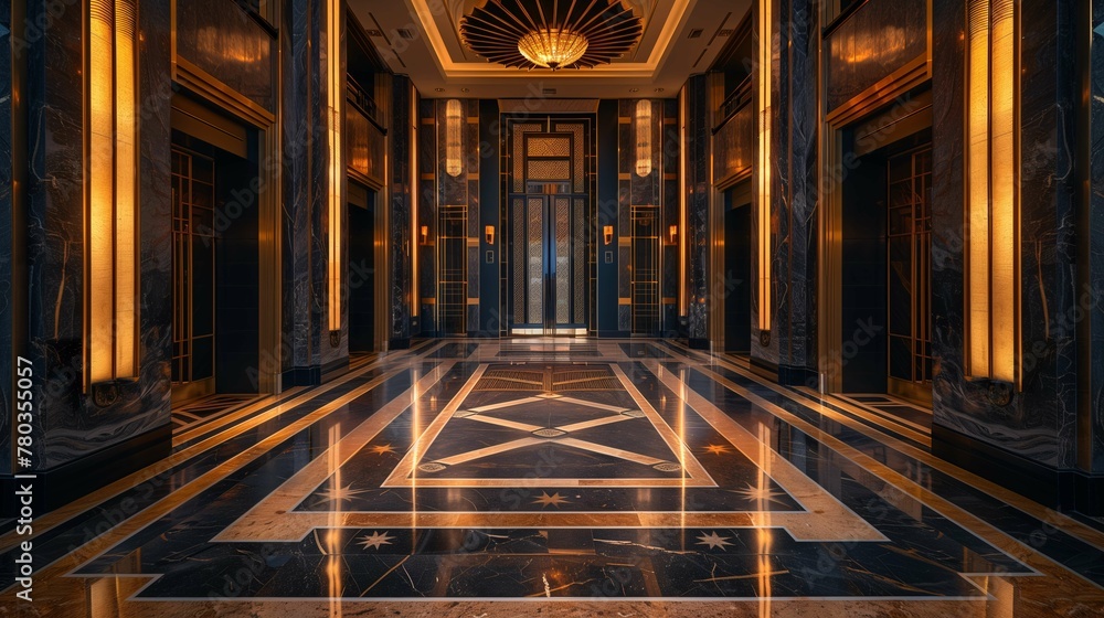 Luxurious Art Deco Hotel Lobby Interior - obrazy, fototapety, plakaty 