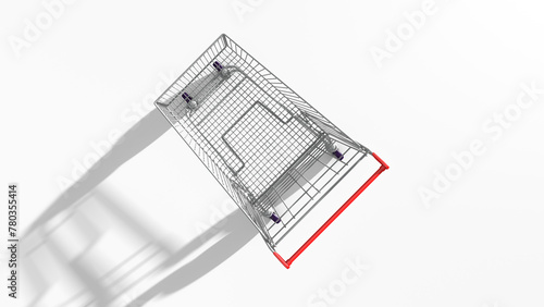 3d rendering, Close-up of supermarket shopping cart, model object for sales and commerce concept, top view position, isolated on white background.