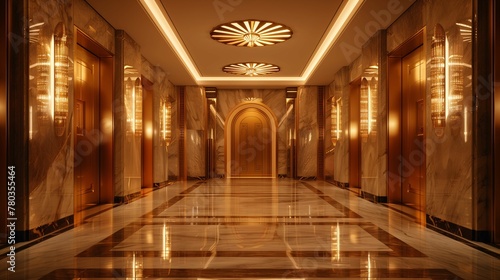 Luxurious Hotel Hallway with Art Deco Lighting