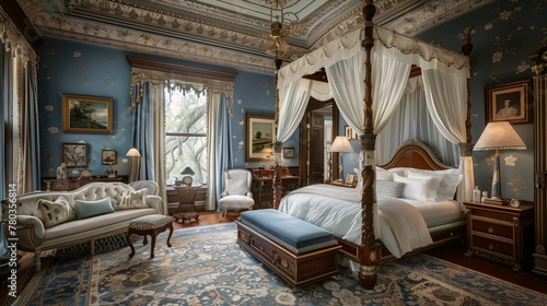 Elegant Victorian Bedroom Interior with Ornate Decor © lin