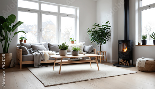 Contemporary Living Room with Fireplace and Natural Elements