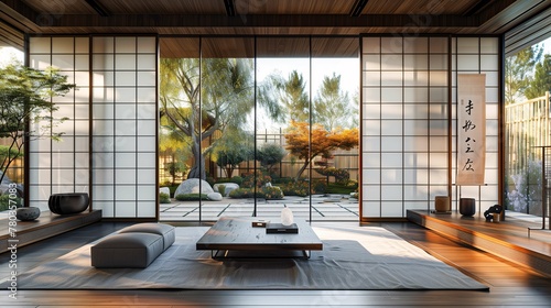 Traditional Japanese Living Room with Garden View photo