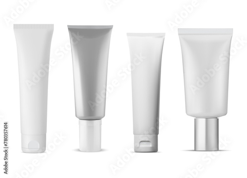 Cosmetic cream tube, vector package template, isolated on white. Toothpaste packaging design. Realistic skin care lotion, beauty product package. Medical health care tube blank