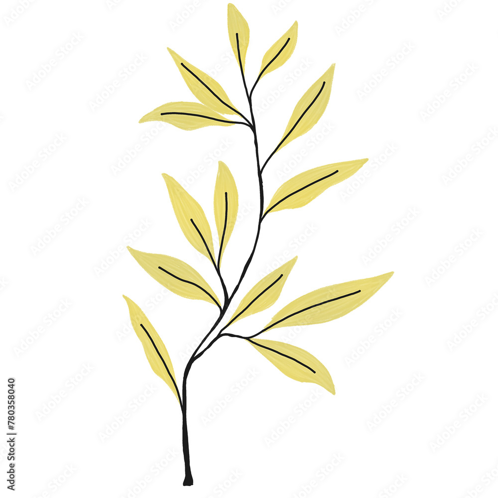 Golden leaf watercolor for decoration.