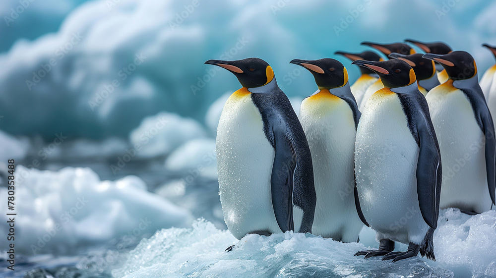 Obraz premium Emperor Penguins Gather on Glaciers in Antarctica