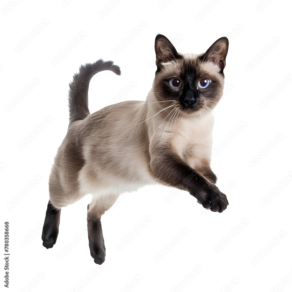 Jumping cat isolated on transparent background.
